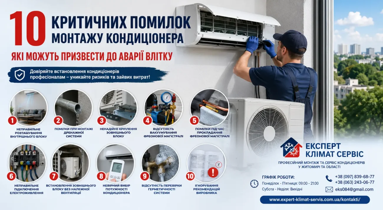 10 критичних помилок монтажу кондиціонера, які можуть призвести до аварії влітку