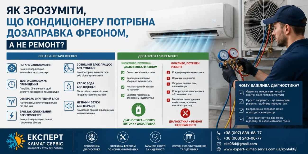 Як зрозуміти що кондиціонеру потрібна дозаправка фреоном
