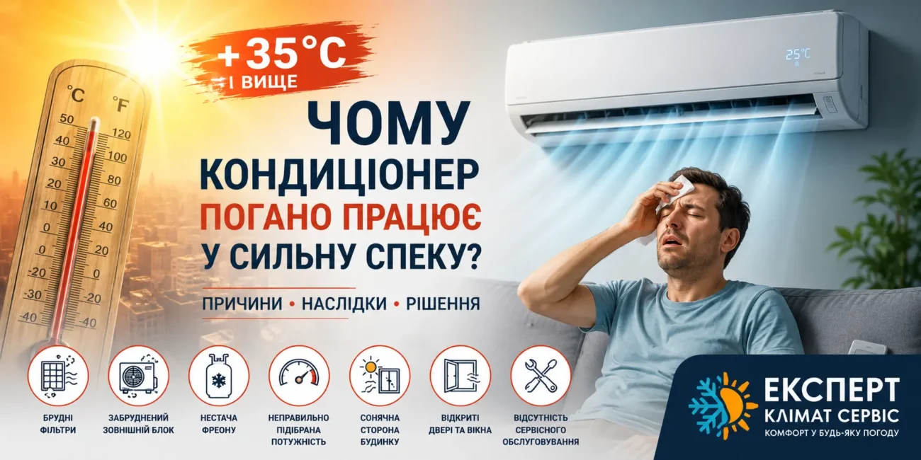 Чому кондиціонер погано працює у сильну спеку (+35°C і вище)
