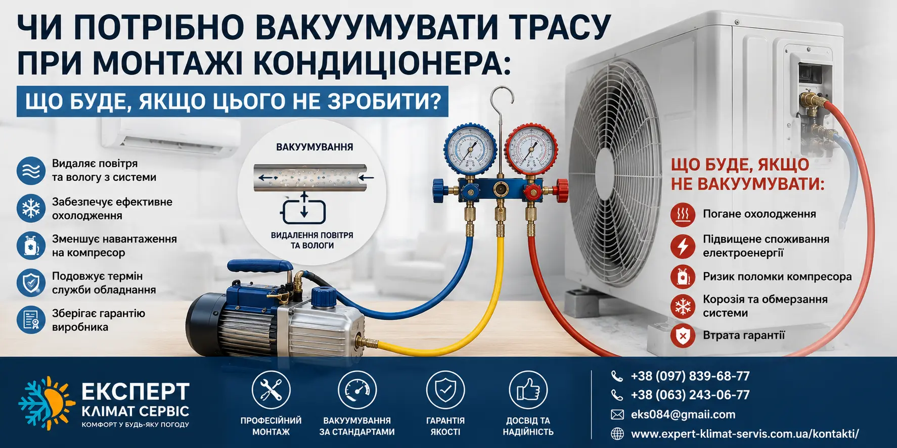 Чи потрібно вакуумувати трасу при монтажі кондиціонера
