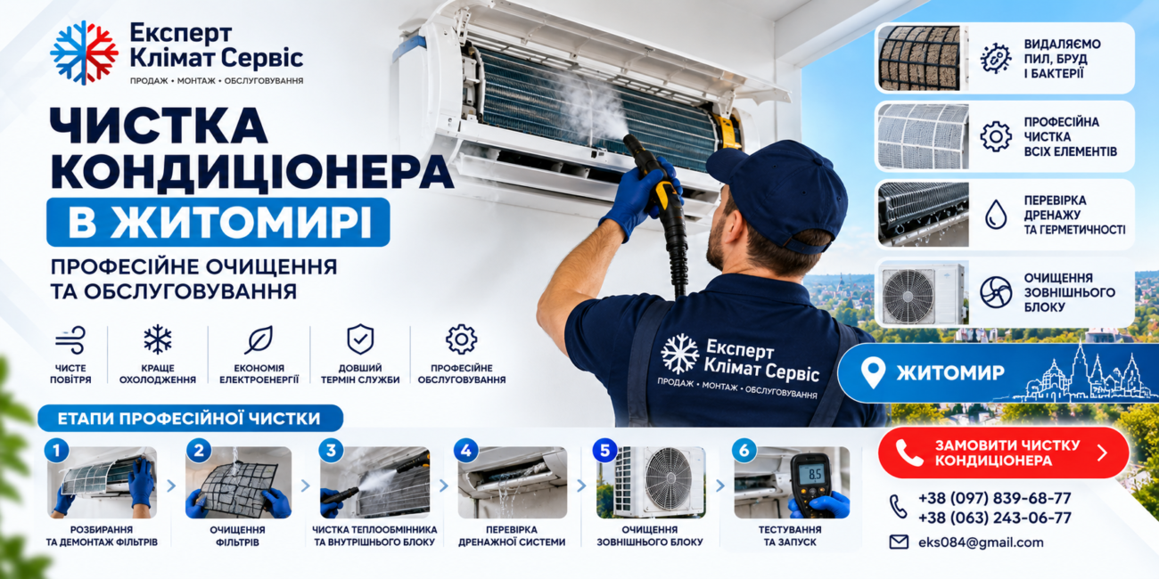 Чистка кондиціонера в Житомирі — професійне очищення та обслуговування